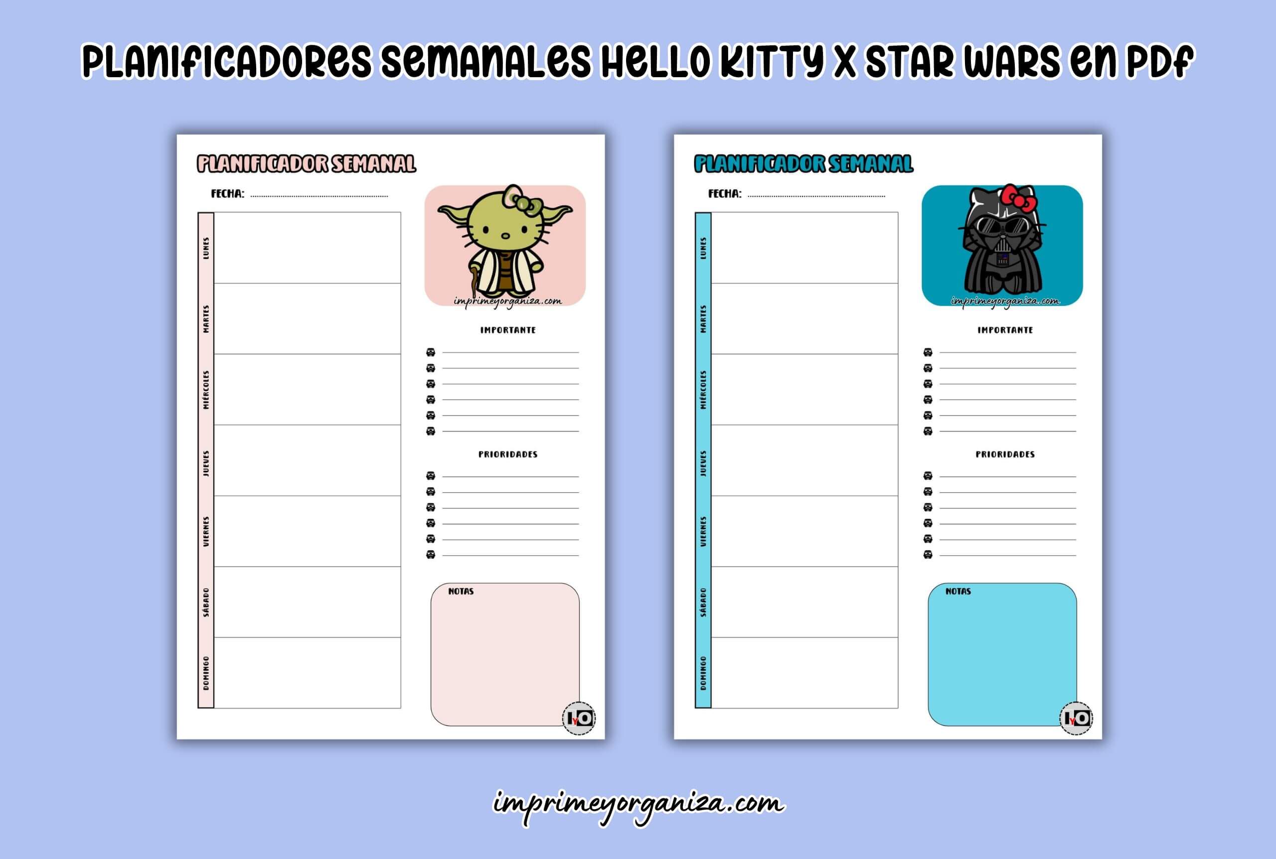 Planificadores semanales hello kitty x star wars en pdf gratis