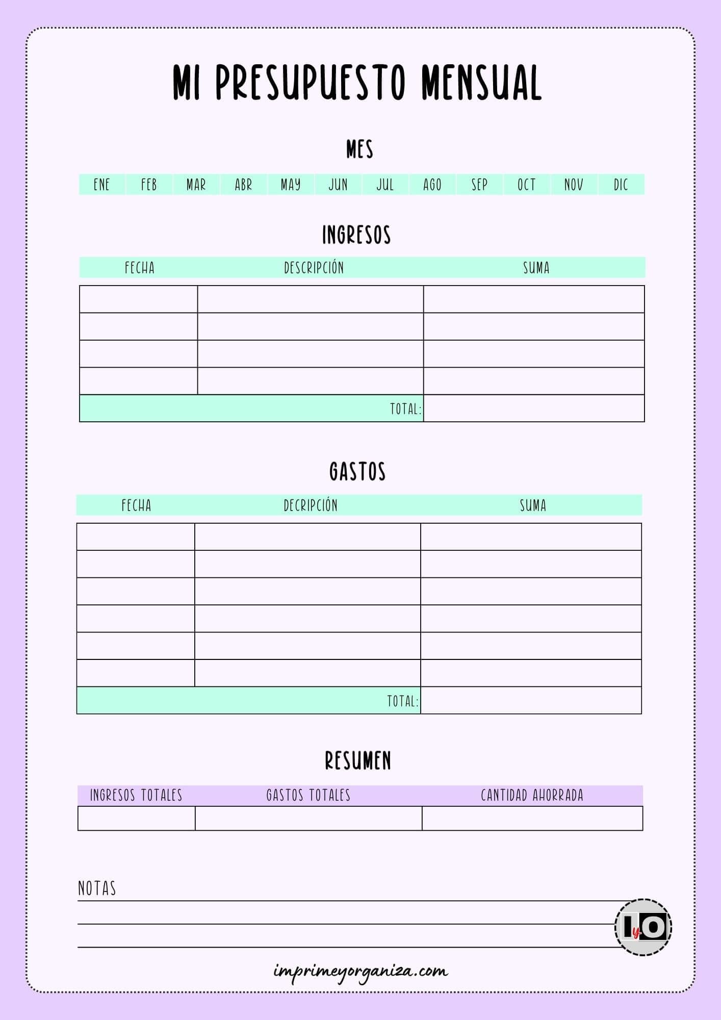 Presupuesto Mensual Minimalista