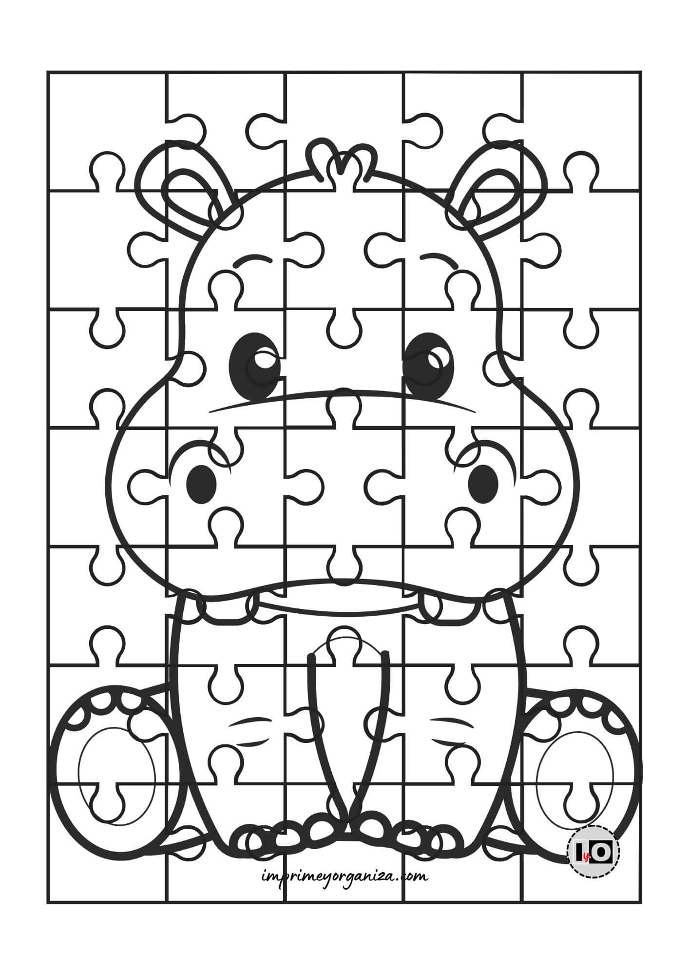 Puzzle para colorear Hipopótamo