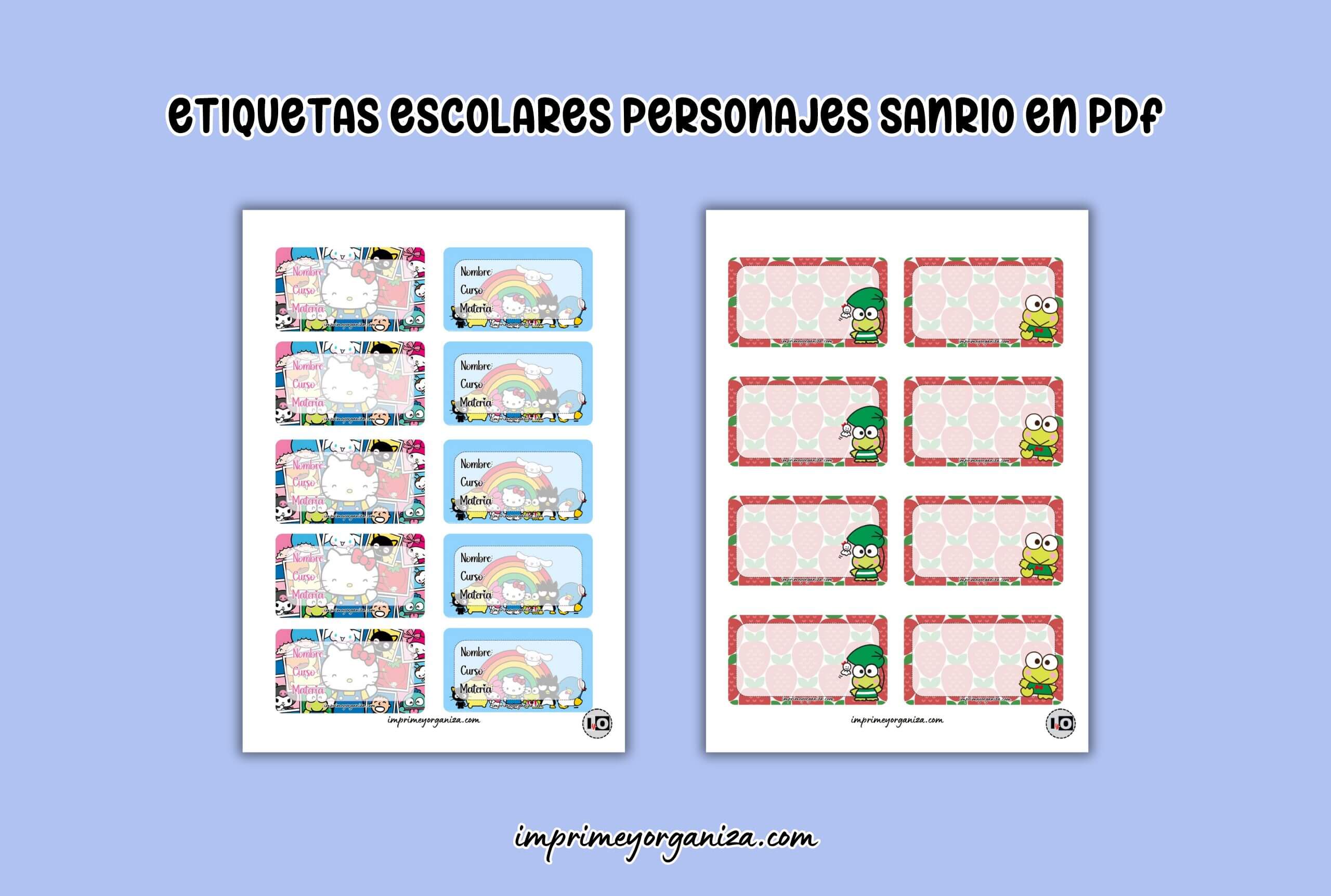 etiquetas escolares sanrio en pdf gratis