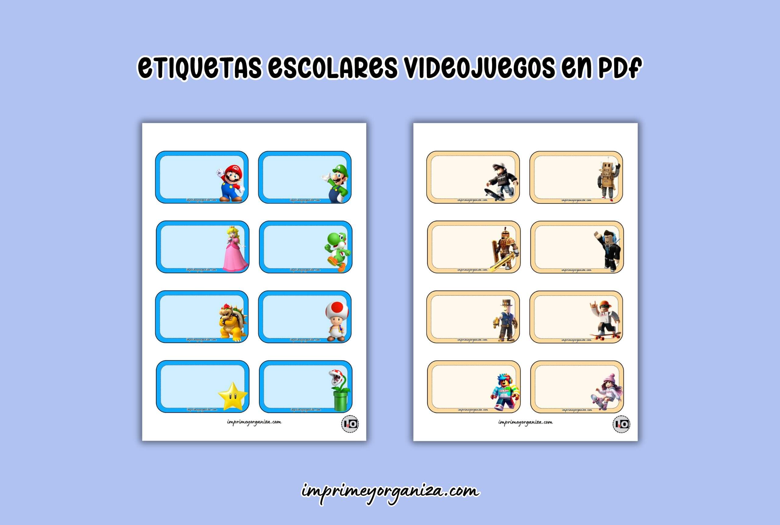 etiquetas escolares videojuegos en pdf gratis