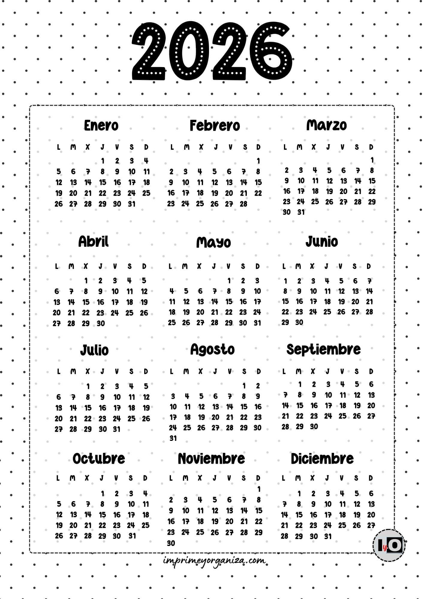 Calendario 2026 Dotted