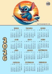 Calendario 2026 Stitch Surfeando