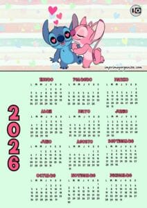 Calendario 2026 Stitch y Ángela