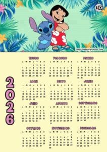 Calendario 2026 Stitch y Lilo