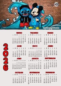 Calendario 2026 Stitch y Mickey