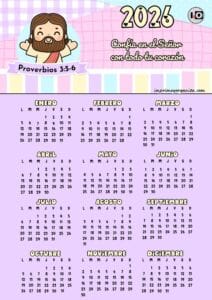 Calendario 2026 Versículo Lila