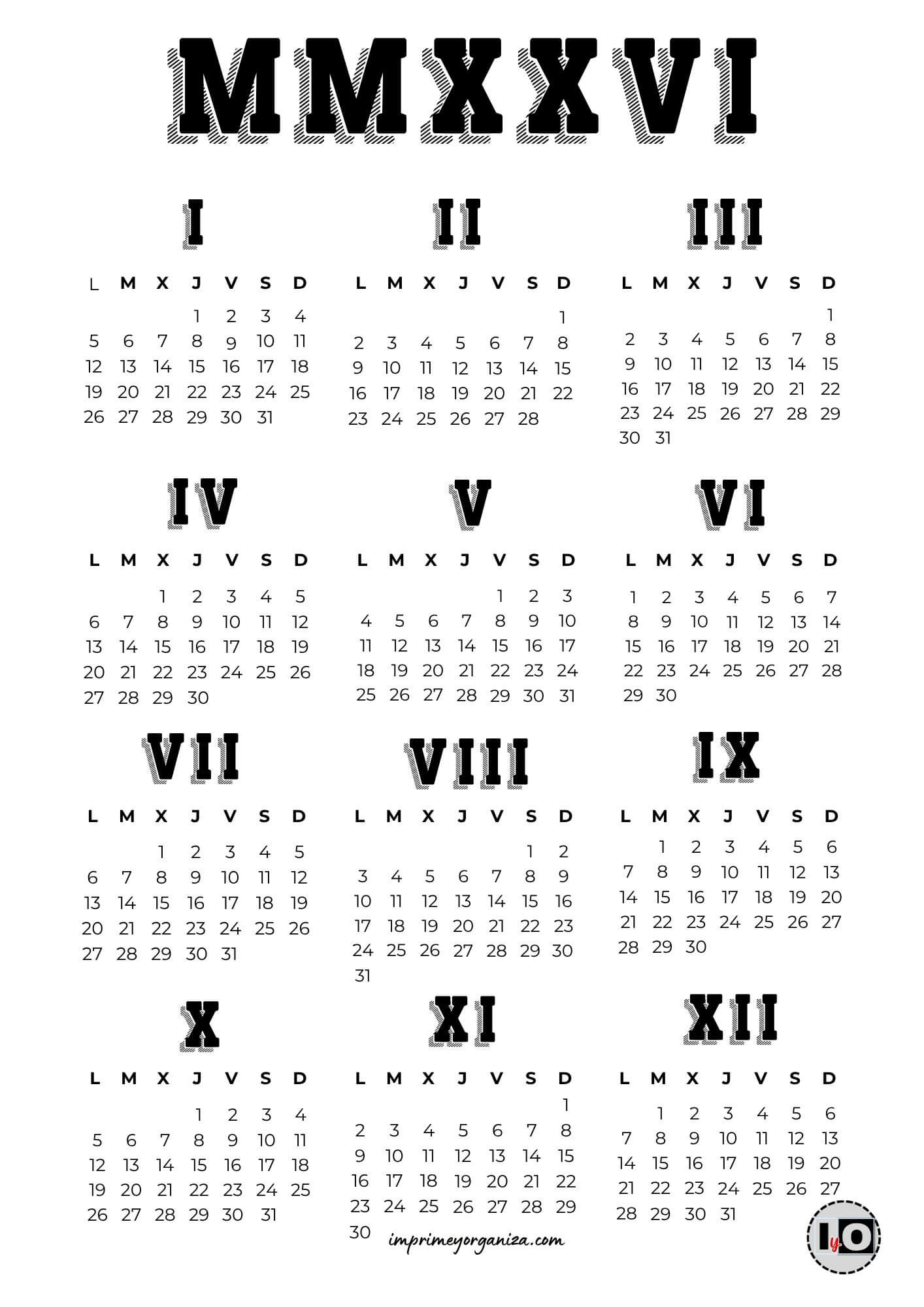 Calendario 2026 meses romanos