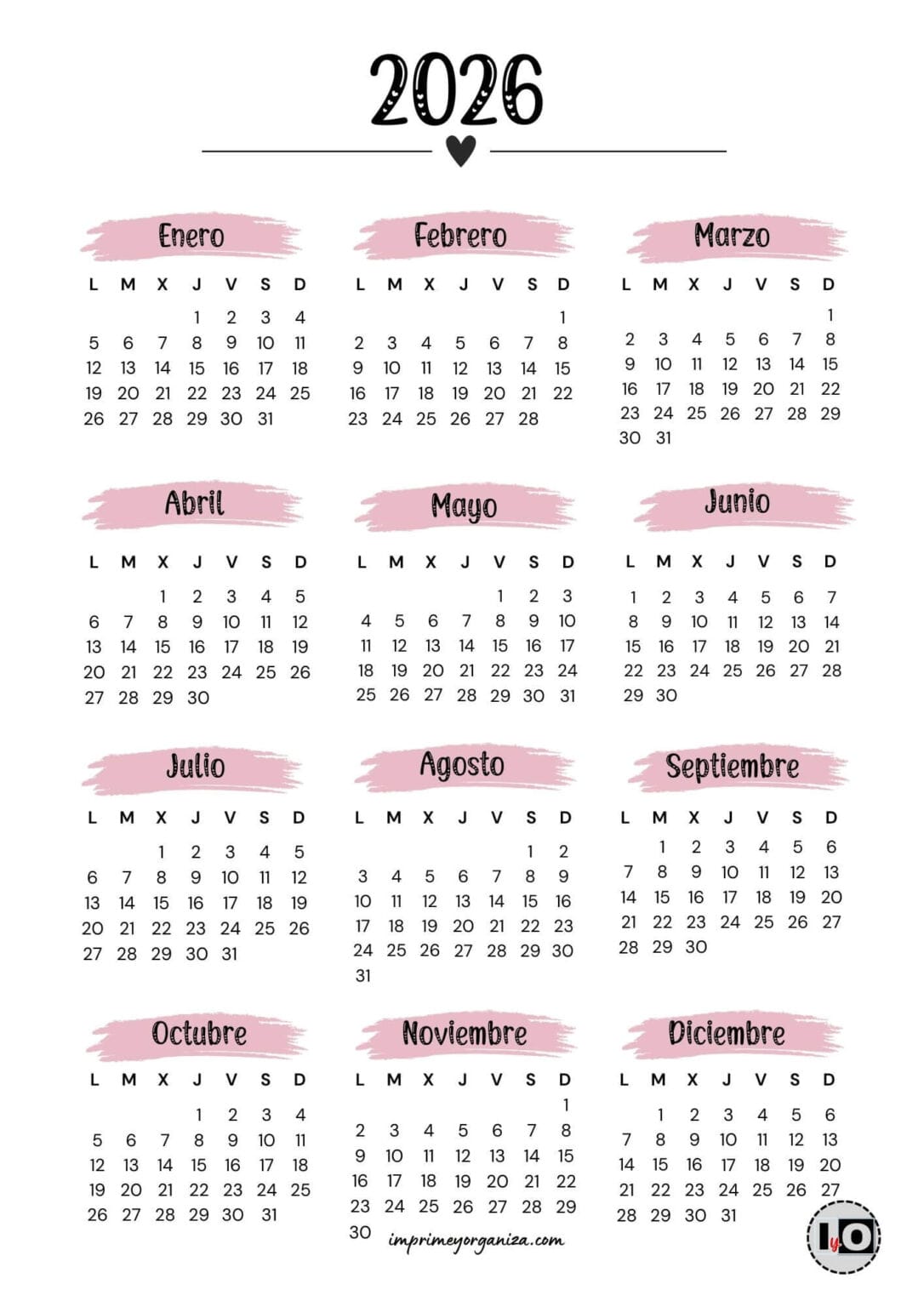 Calendarios Anuales 2026 Minimalistas En PDF GRATIS 