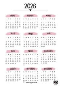 Calendario Anual 2026 Corazón