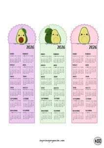 Calendarios Marcapáginas 2026 Aguacates Kawaii