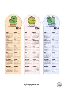 Calendarios Marcapáginas 2026 Cactus Kawaii