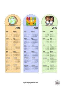 Calendarios Marcapáginas 2026 Escuela Kawaii