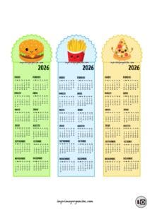 Calendarios Marcapáginas 2026 Fast Food Kawaii