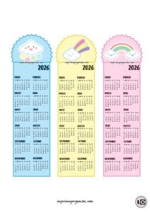 Calendarios Marcapáginas 2026 Nubes Kawaii