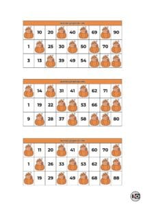 Cartones de Bingo Capibaras Naranja