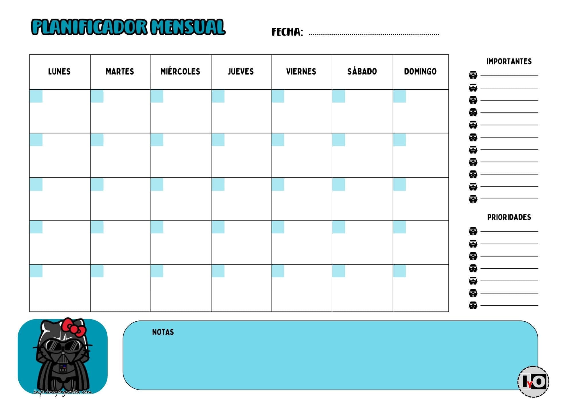 Planificador Mensual Darth Vader&Hello Kitty