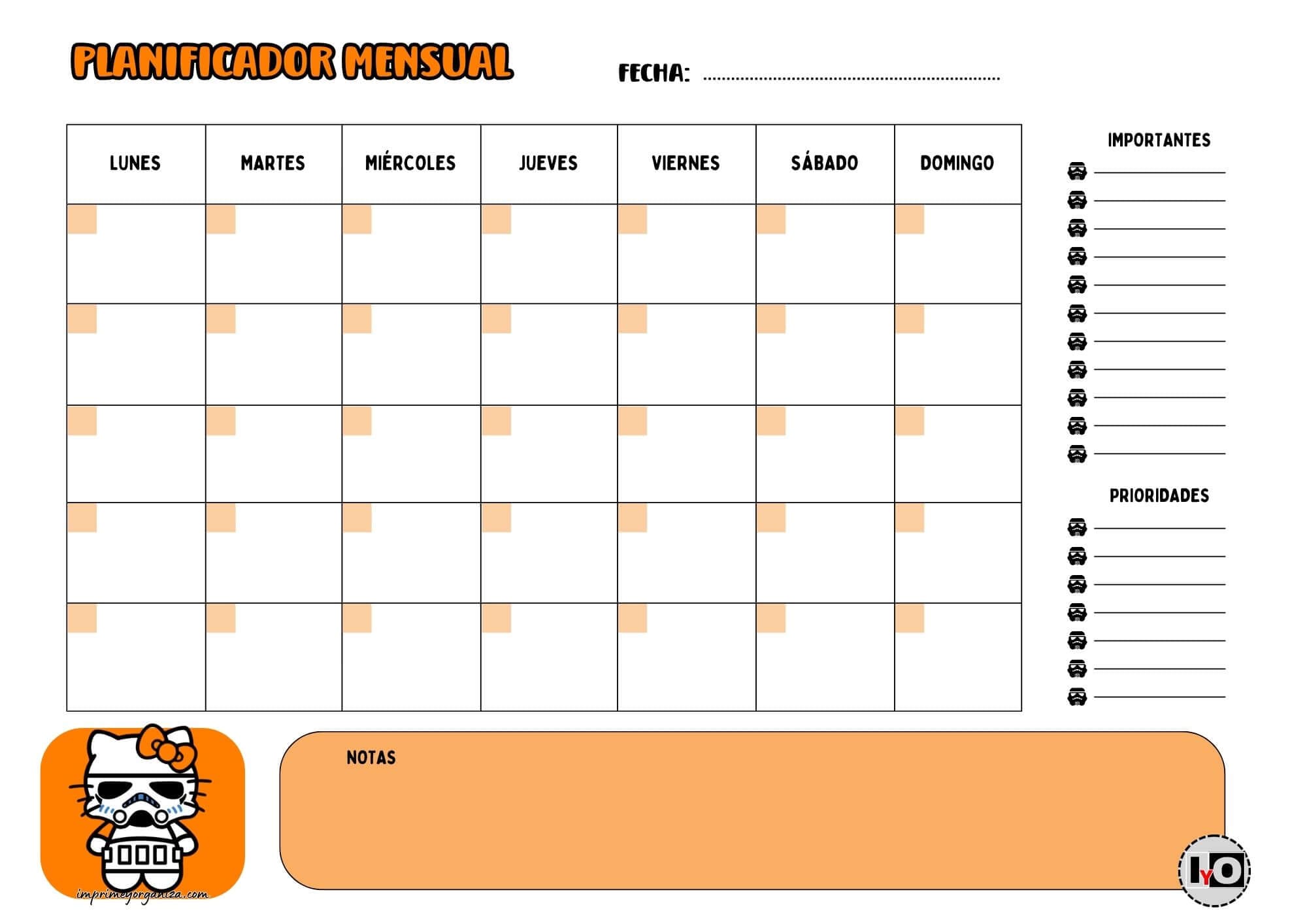 Planificador Mensual Stormtrooper&Hello Kitty