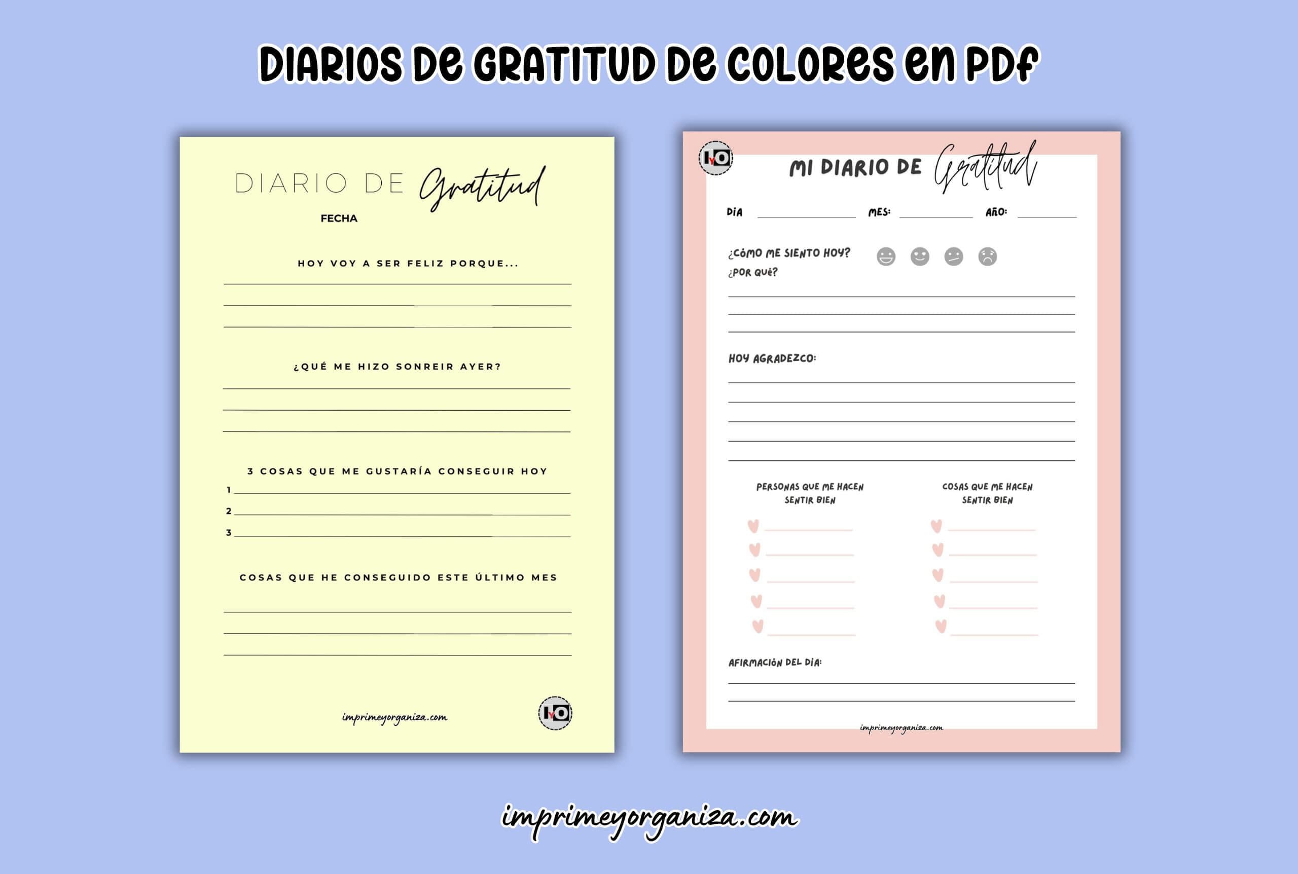 diarios de gratitud colores en PDF gratis