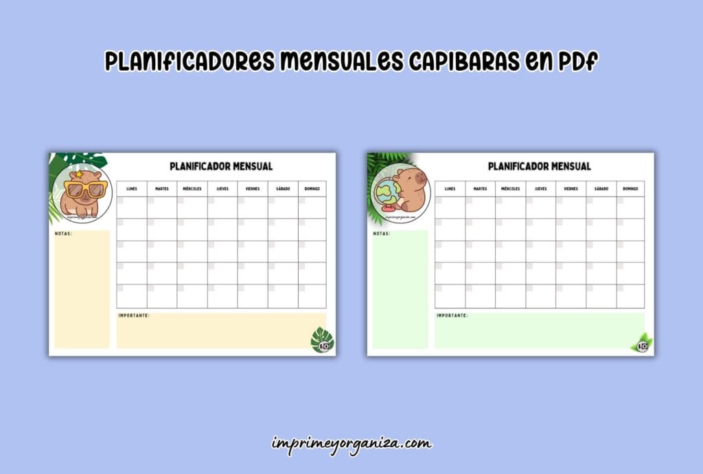 planificadores mensuales capibaras en pdf gratis