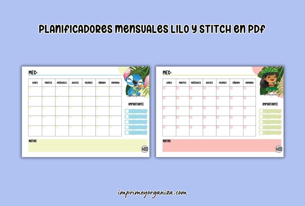 planificadores mensuales lilo y stitch en pdf gratis