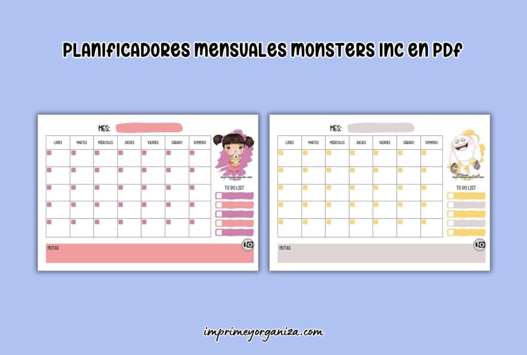 planificadores mensuales monsters inc en pdf gratis