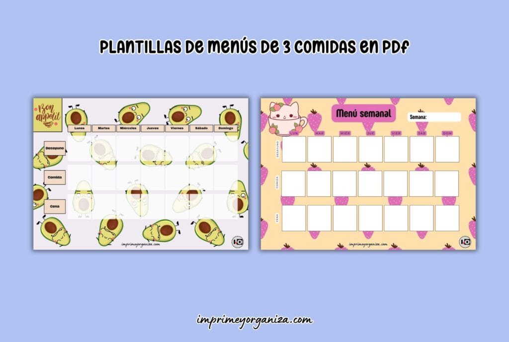 plantillas de menús 3 comidas en pdf gratis