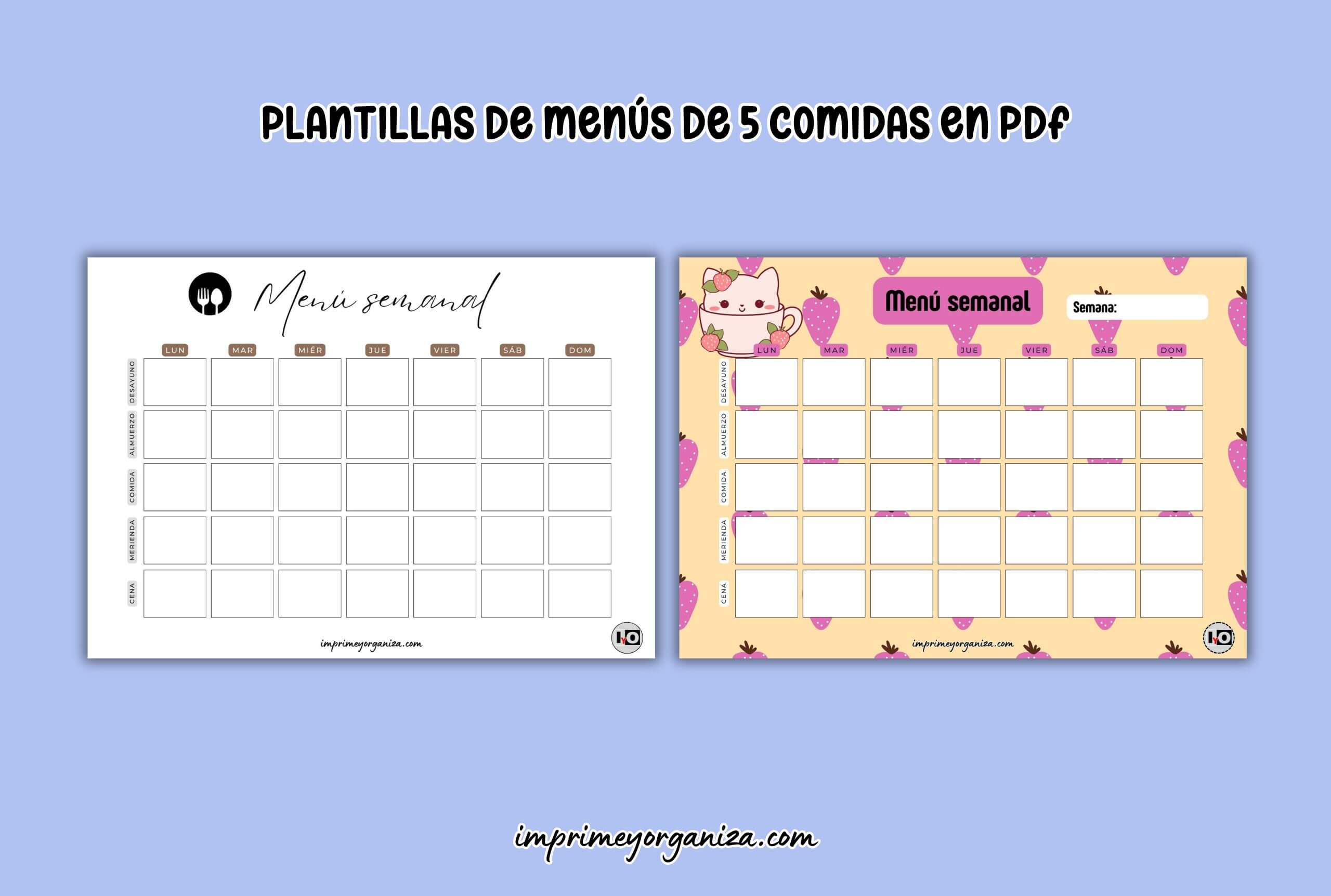 plantillas de menús 5 comidas en pdf gratis