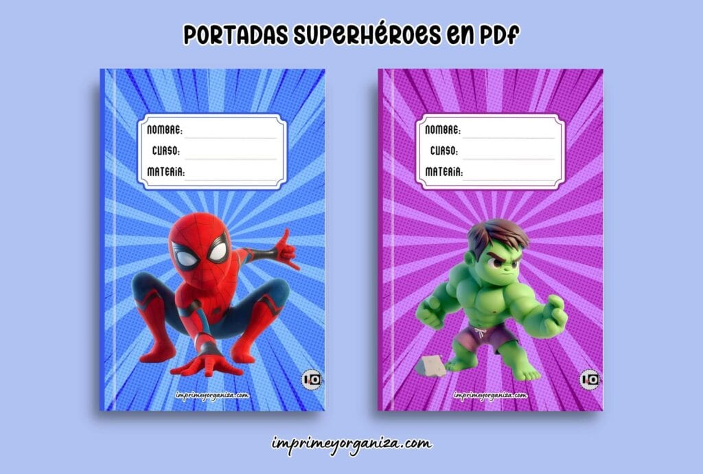 portadas de cuadernos de superhéroes en PDF gratis