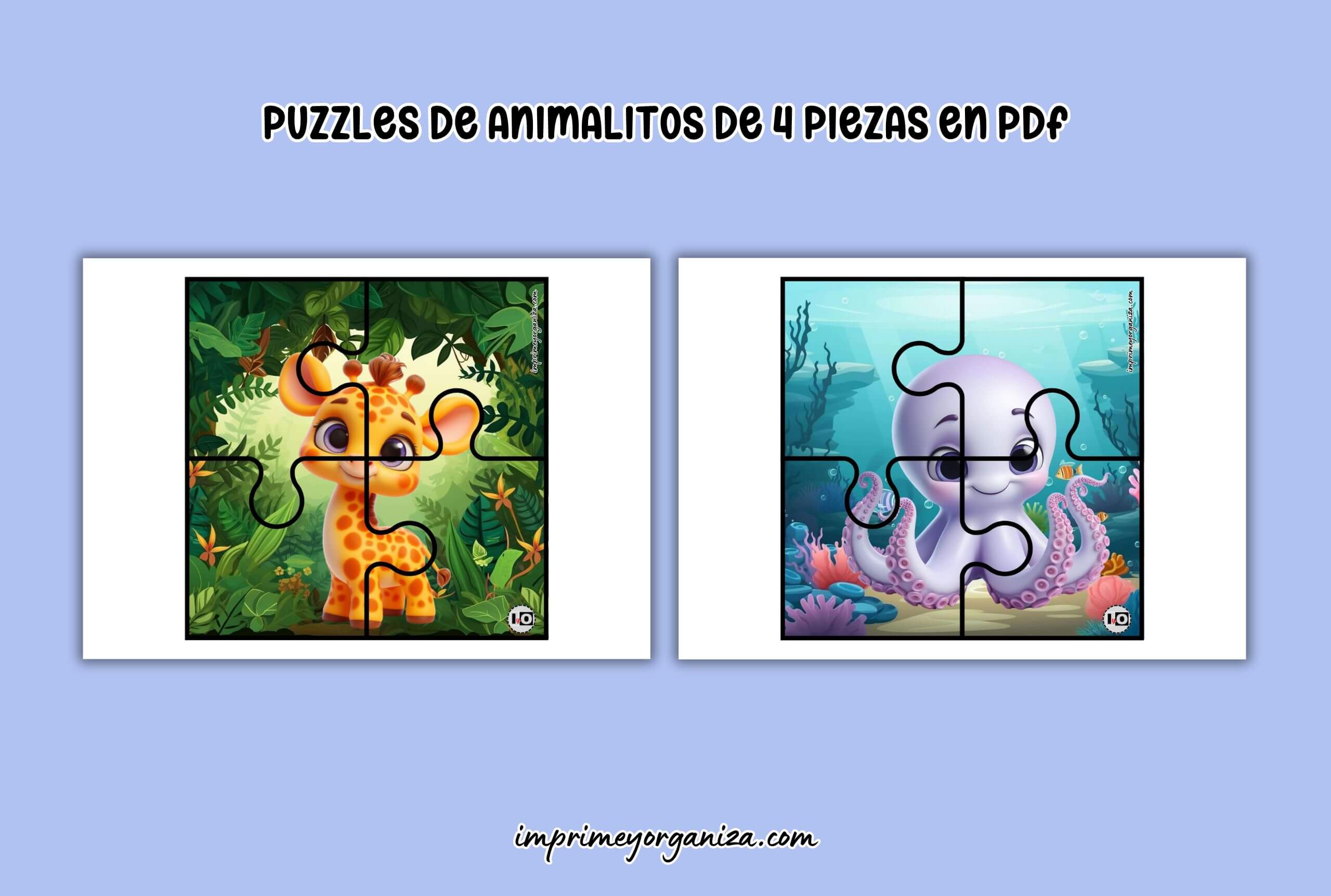 puzzles de animalitos de 4 piezas en PDF gratis