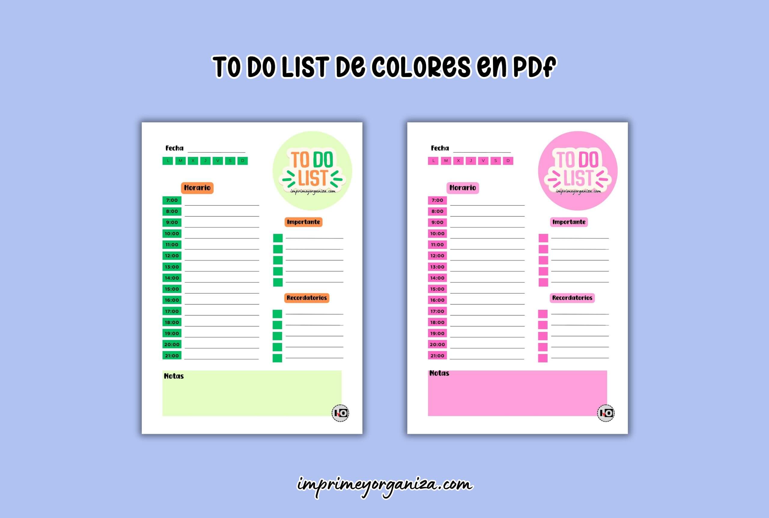 to do list de colores en pdf gratis