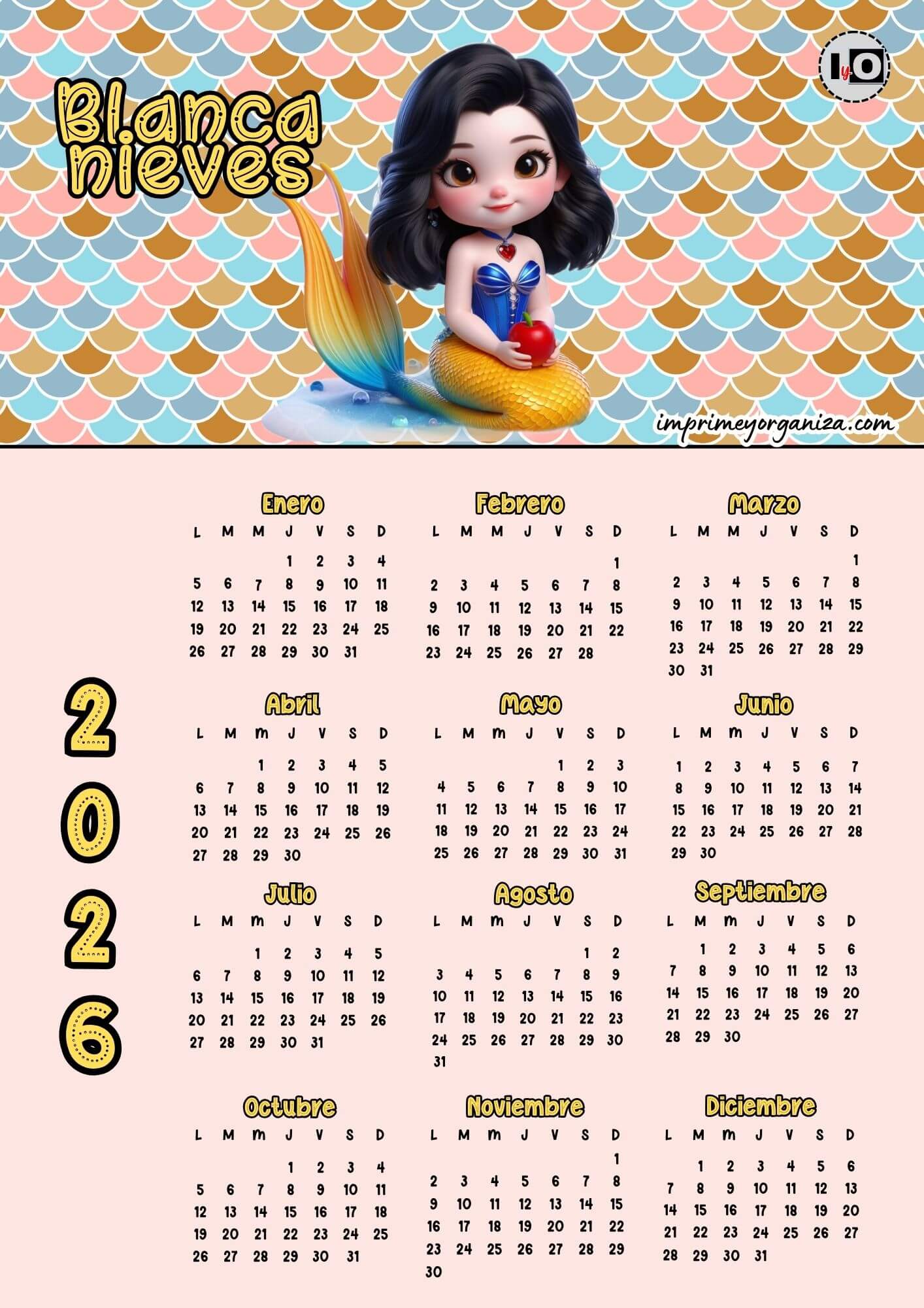 Calendario 2026 Blancanieves Sirena