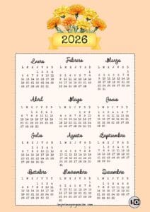 Calendario 2026 Bouquet Caléndula