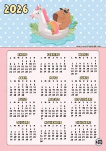 Calendario 2026 Capibara Flotador