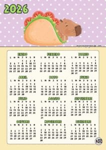 Calendario 2026 Capibara Taco