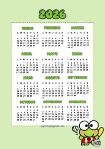 Calendario 2026 Keroppi Verde