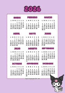 Calendario 2026 Kuromi Lila