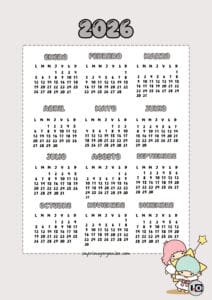Calendario 2026 Little Twin Stars Gris