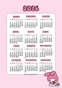 Calendario 2026 My Melody Pink