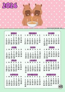 Calendario 2026 Pareja de Capibaras