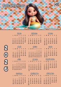 Calendario 2026 Pocahontas Sirena