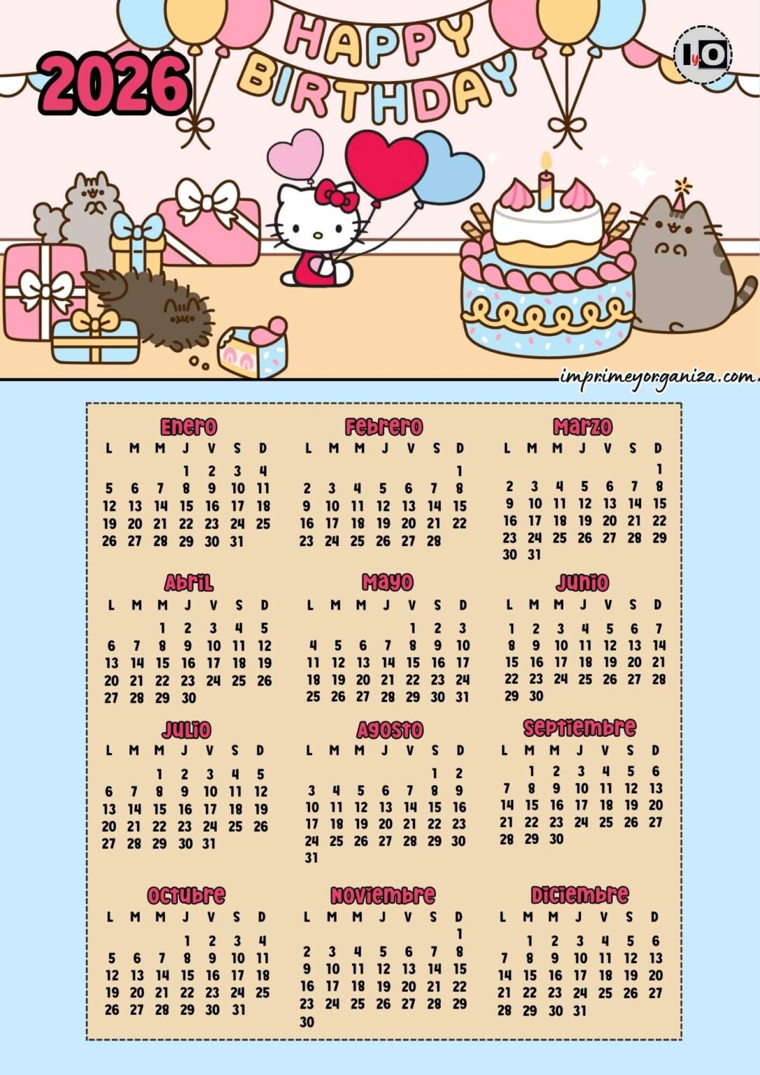 Calendarios 2026 de Pusheen y Hello Kitty en PDF [GRATIS]