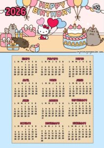 Calendario 2026 Pusheen Kitty Birthday