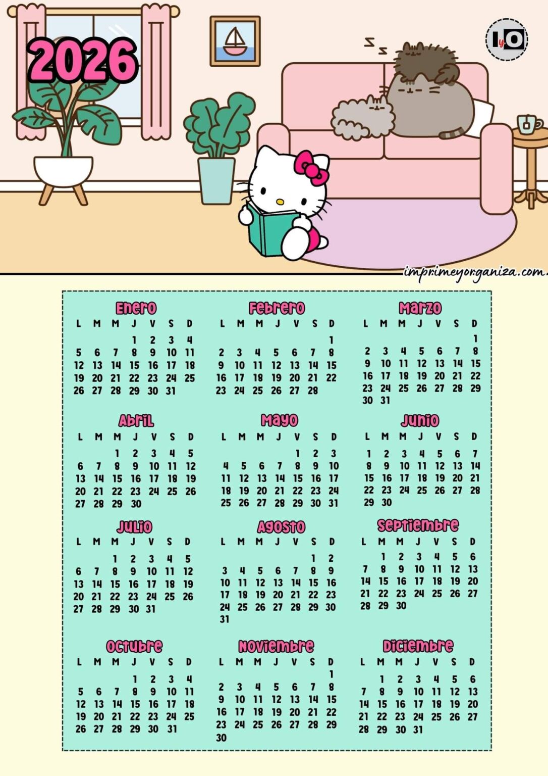 Calendarios 2026 de Pusheen y Hello Kitty en PDF [GRATIS]