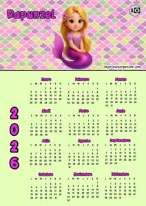 Calendario 2026 Rapunzel Sirena