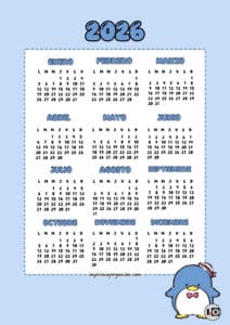 Calendario 2026 Tuxedo Sam Blue