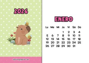 Calendario Mensual 2026 Capibara Abejas