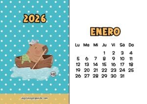 Calendario Mensual 2026 Capibara Barca