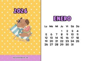 Calendario Mensual 2026 Capibara Sandia