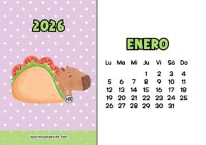 Calendario Mensual 2026 Capibara Taco